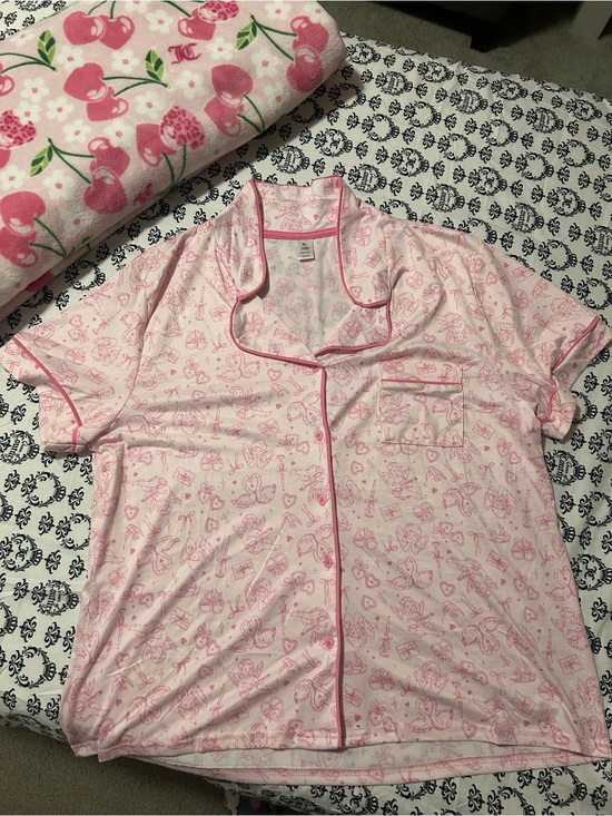 Other - Women's Pink Short-Sleeve Notch Collar Pajama Top